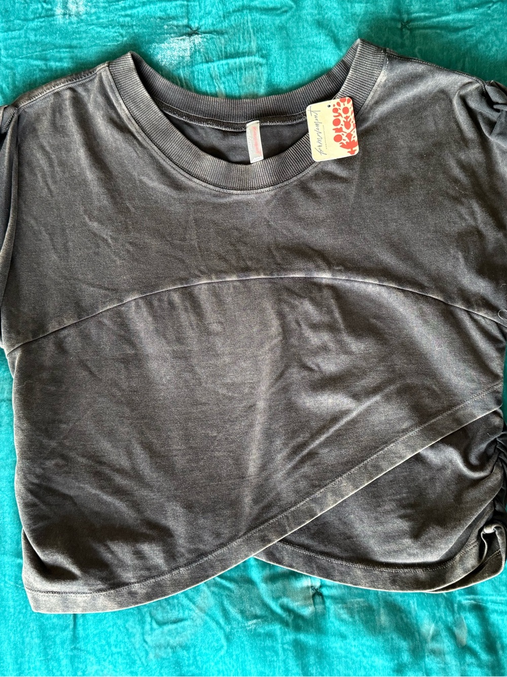 Free people movement Black grey Cropped Layered muscle tee large (fits tight)